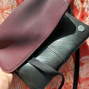 Pink Checkered Crossbody Bag with Leather Trim